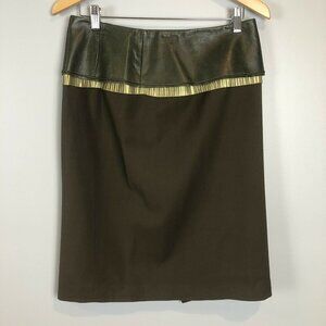 Elizabeth Steeve Olive Leather Fabric Pencil Skirt